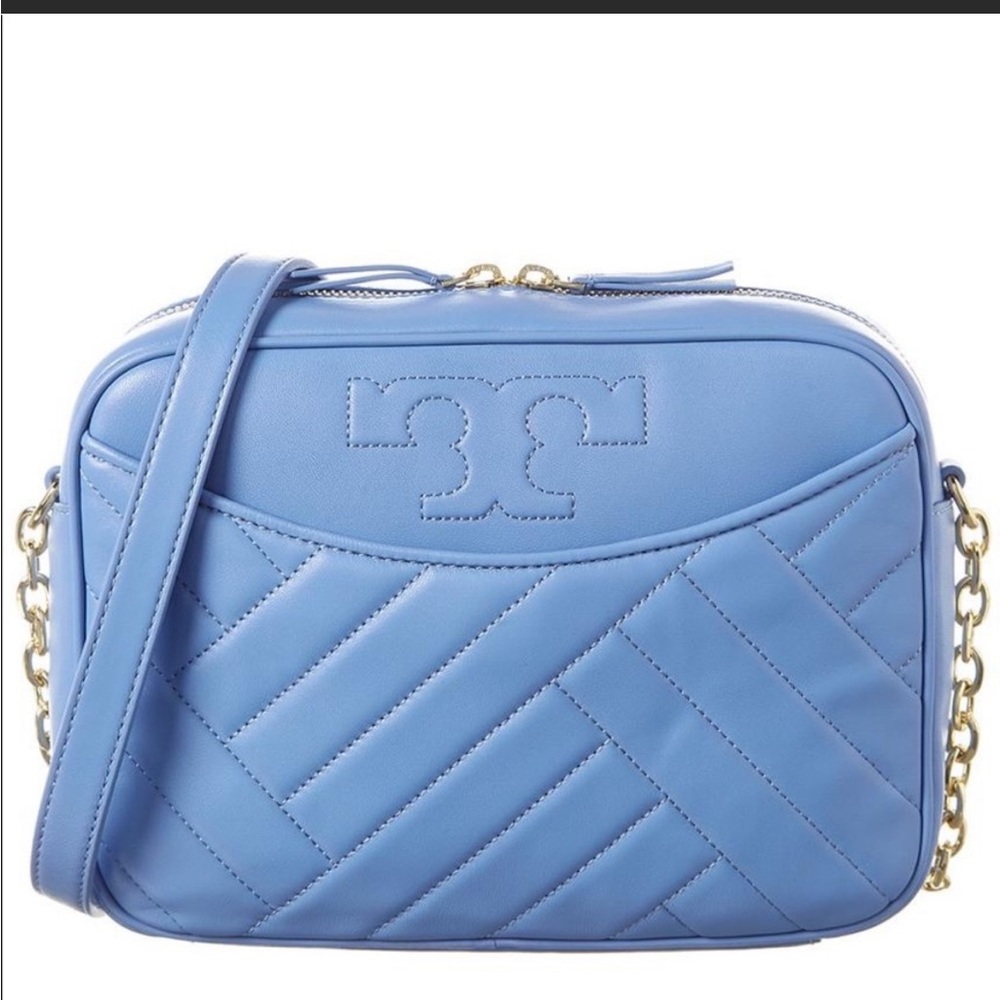 Tory Burch Alexa Leather Crossbody Purse in Light Pale Blue